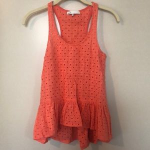 Coral eyelet peplum shirt
